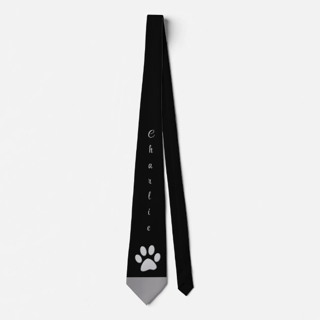Silver Dog Paw auf schwarzem Hintergrund Krawatte (Vorderseite)