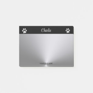 Silver Dog Paw auf schwarzem Hintergrund Post-it Klebezettel