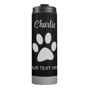 Silver Dog Paw auf schwarzem Hintergrund Thermosbecher