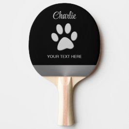 Silver Dog Paw auf schwarzem Hintergrund Tischtennis Schläger