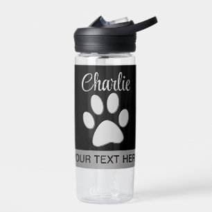 Silver Dog Paw auf schwarzem Hintergrund Trinkflasche