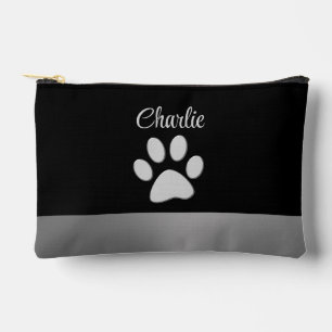 Silver Dog Paw auf schwarzem Hintergrund Zubehörtasche