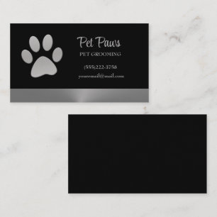 Silver Dog Paw auf schwarzem Pet Grooming Service Visitenkarte