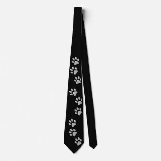 Silver Dog Paws black Background Print Pattern Krawatte