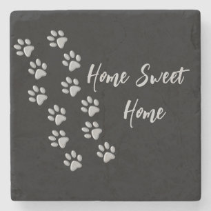 Silver Dog Paws Schwarz Hintergrund Druckmuster St Steinuntersetzer
