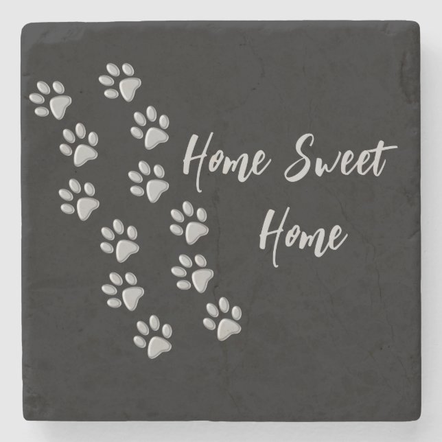 Silver Dog Paws Schwarz Hintergrund Druckmuster St Steinuntersetzer (Vorderseite)