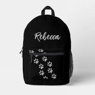 Silver Dog Paws Schwarzer Hintergrund Print Patter Bedruckter Rucksack