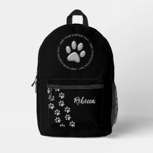 Silver Dog Paws Schwarzer Hintergrund Print Patter Bedruckter Rucksack