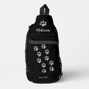 Silver Dog Paws Schwarzer Hintergrund Print Patter Crossbody Bag