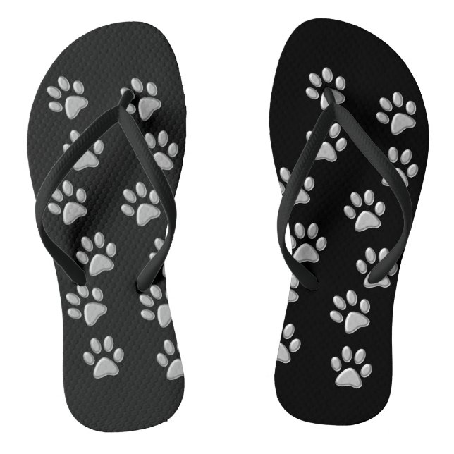Silver Dog Paws Schwarzer Hintergrund Print Patter Flip Flops (Fußbett)