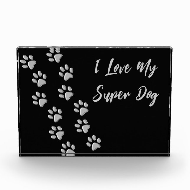 Silver Dog Paws Schwarzer Hintergrund Print Patter Fotoblock (Vorderseite)