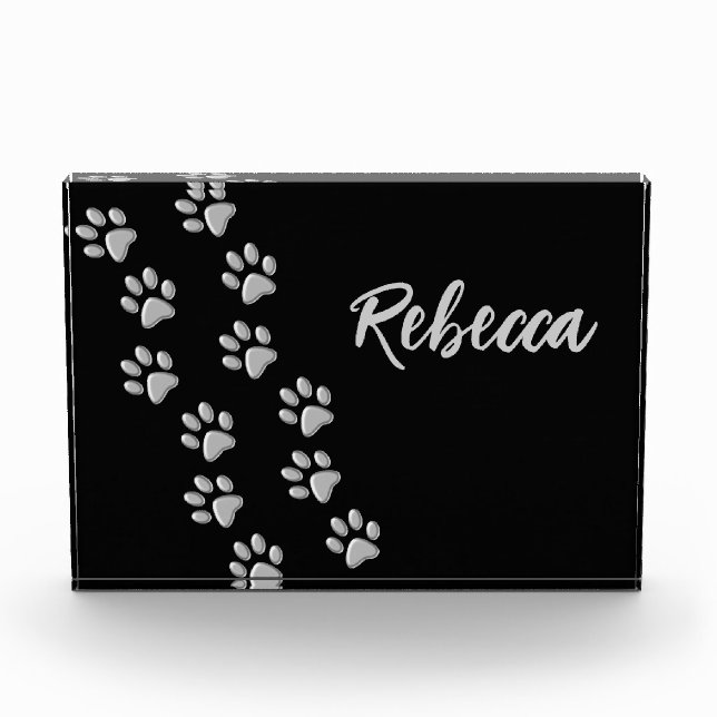 Silver Dog Paws Schwarzer Hintergrund Print Patter Fotoblock (Vorderseite)