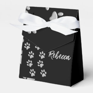 Silver Dog Paws Schwarzer Hintergrund Print Patter Geschenkschachtel