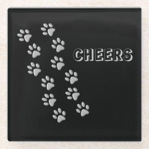 Silver Dog Paws Schwarzer Hintergrund Print Patter Glasuntersetzer