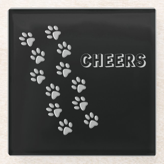 Silver Dog Paws Schwarzer Hintergrund Print Patter Glasuntersetzer (Vorderseite)