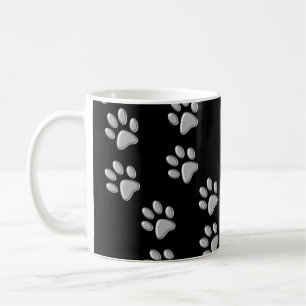 Silver Dog Paws Schwarzer Hintergrund Print Patter Kaffeetasse