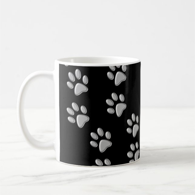 Silver Dog Paws Schwarzer Hintergrund Print Patter Kaffeetasse (Links)
