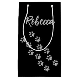 Silver Dog Paws Schwarzer Hintergrund Print Patter Kleine Geschenktüte