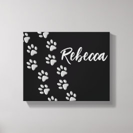 Silver Dog Paws Schwarzer Hintergrund Print Patter Leinwanddruck