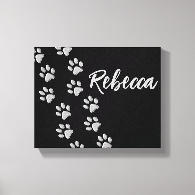 Silver Dog Paws Schwarzer Hintergrund Print Patter Leinwanddruck (Vorderseite)