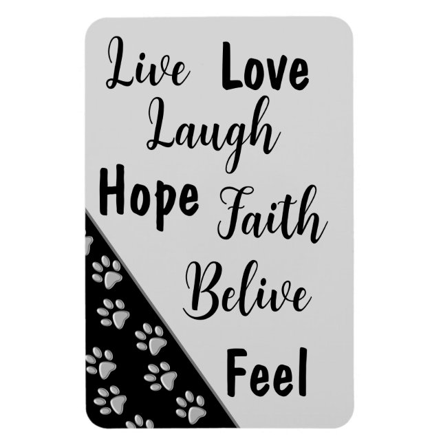 Silver Dog Paws Schwarzer Hintergrund Print Patter Magnet (Vertikal)