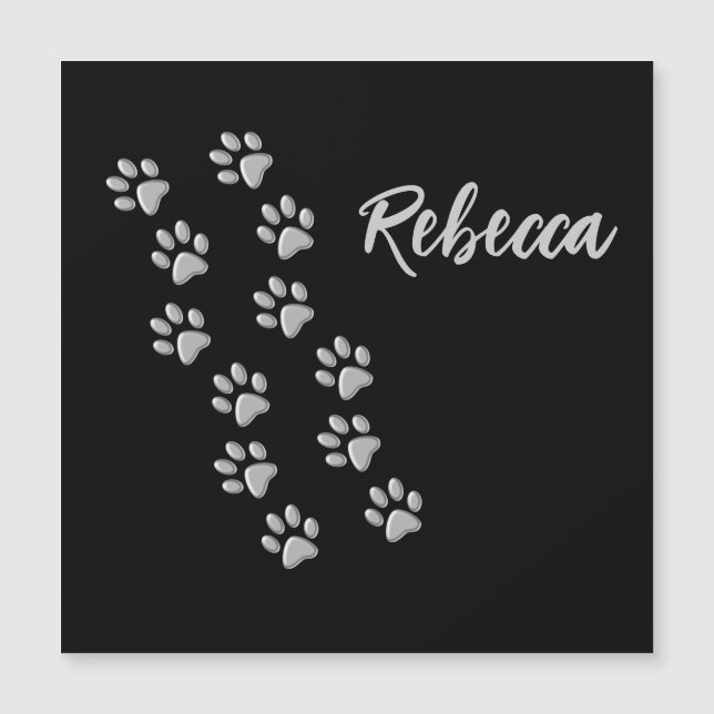 Silver Dog Paws Schwarzer Hintergrund Print Patter Magnetkarte (Vorderseite)