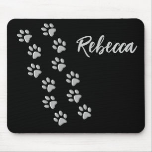 Silver Dog Paws Schwarzer Hintergrund Print Patter Mousepad
