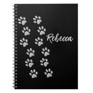 Silver Dog Paws Schwarzer Hintergrund Print Patter Notizblock