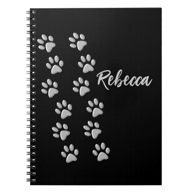 Silver Dog Paws Schwarzer Hintergrund Print Patter Notizblock (Vorderseite)