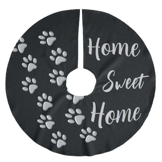Silver Dog Paws Schwarzer Hintergrund Print Patter Polyester Weihnachtsbaumdecke (Vorderseite)