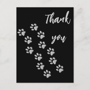 Silver Dog Paws Schwarzer Hintergrund Print Patter Postkarte