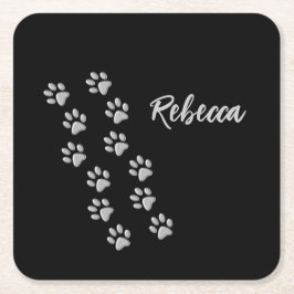 Silver Dog Paws Schwarzer Hintergrund Print Patter Rechteckiger Pappuntersetzer