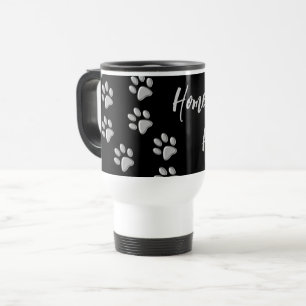 Silver Dog Paws Schwarzer Hintergrund Print Patter Reisebecher