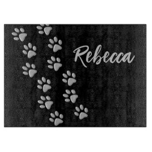 Silver Dog Paws Schwarzer Hintergrund Print Patter Schneidebrett
