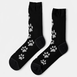 Silver Dog Paws Schwarzer Hintergrund Print Patter Socken