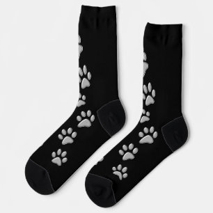 Silver Dog Paws Schwarzer Hintergrund Print Patter Socken
