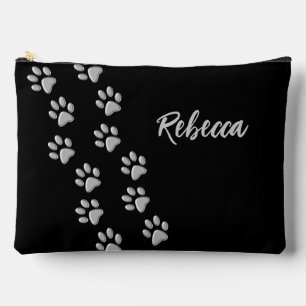 Silver Dog Paws Schwarzer Hintergrund Print Patter Zubehörtasche