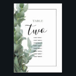 Silver Dollar Eucalyptus Wedding Guest Names Tischnummer<br><div class="desc">Dieses Design bietet Eukalyptus-Blätter und Zweige in Silber-Dollar. Die wunderschöne Vegetation der Eukalyptus-Blätter ergänzt den eleganten, modernen, schwarzen Rahmen, der die Hochzeitsschrift umgibt. Eine perfekte Verbindung von Moderne und Chic mit Eukalyptus silber grünen Farbtönen. Silber Grün, Schwarz und Weiß passen perfekt zu einer rustikalen Hochzeit im Grünen. Einzigartiges Hochzeitsdesign mit...</div>