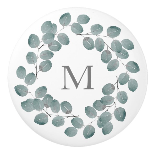 Silver Dollar Eukalyptus Wreath Keramikknauf (Vorderseite)