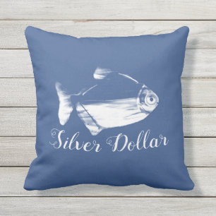 Silver Dollar Fish in Classic Blue Kissen