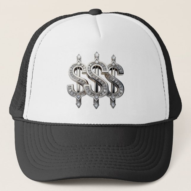 Silver Dollar Zeichen Drippin' with Ice Truckerkappe (Vorderseite)