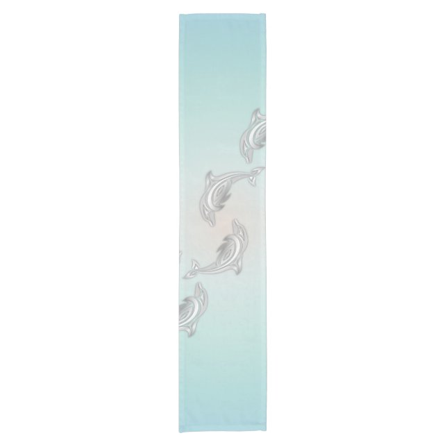 Silver Dolphins Wave Beachstyle Kurzer Tischläufer (Vorderseite)