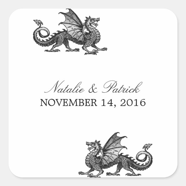 Silver Dragon Wedding Stickers (Vorderseite)