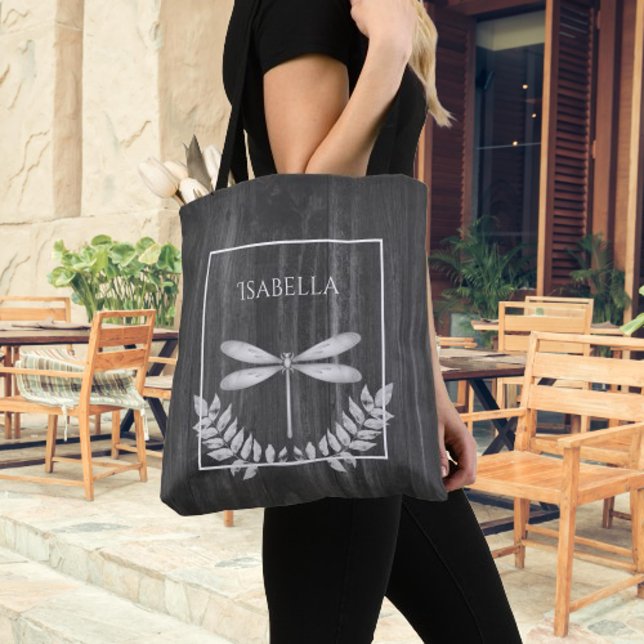 Silver Dragonfly Rustikale Personalisiert Tote Tas Tasche (Silver Dragonfly Rustic Personalized Tote Bag)