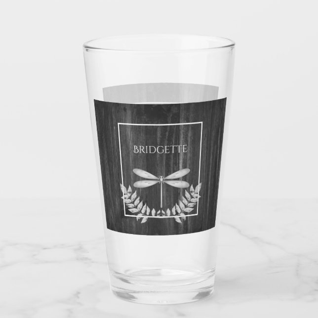 Silver Dragonfly Rustikales Personalisiertes Glas (Vorderseite)