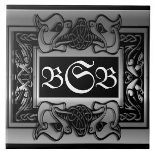 "Silver Dragons Atem" 3 Initial Monogramm Tile Fliese