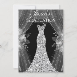 Silver Dress Floral Graduation Party Einladung