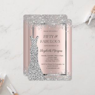 Silver Dress Glitzer Confetti Rose Gold 50. Einladung