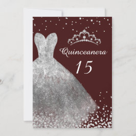 Silver Dress Gown Burgundy Quinceanera Party 15. Einladung