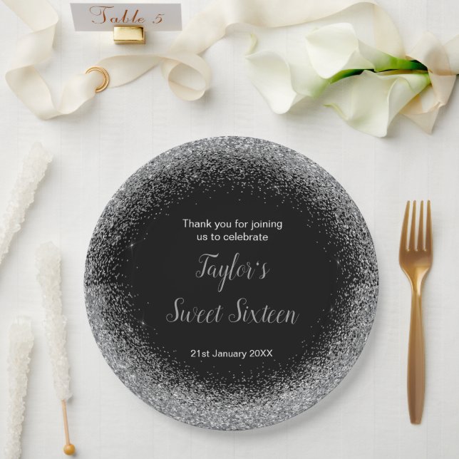 Silver Dress Imitate Glitzer Sweet 16 Geburtstag Pappteller (Hochzeit)